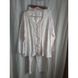 Womens Earth Angels 2 Piece Pajamas Pink Floral Lace Trim Satin Buttons XL NWT